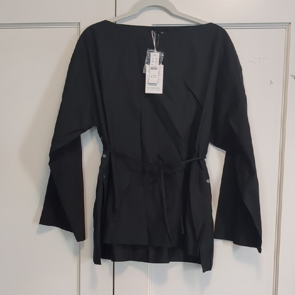 NWT J. Crew Long Sleeved Belted Black Shirt Sz L